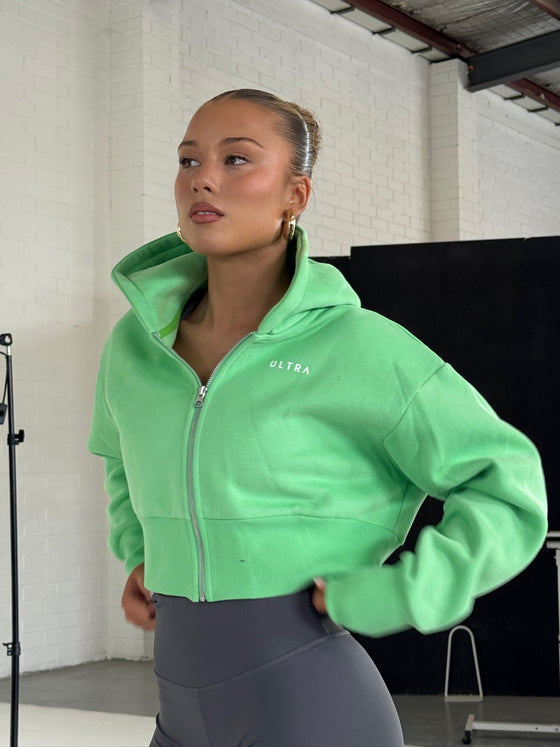 Base Cropped Zip Hoodie - Electric Green
