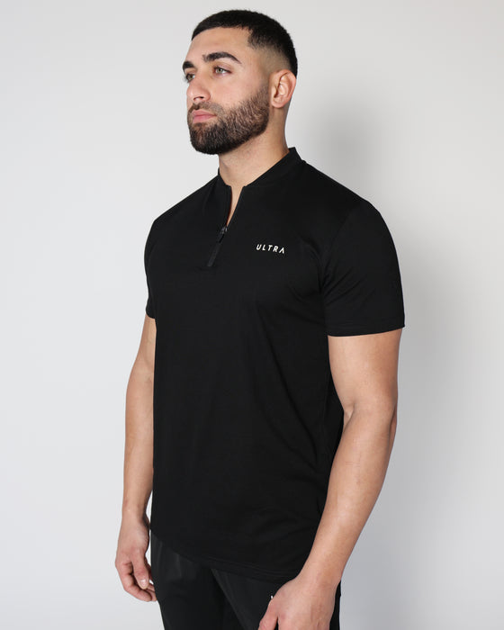 Training Zip Up Muscle Tee - Black