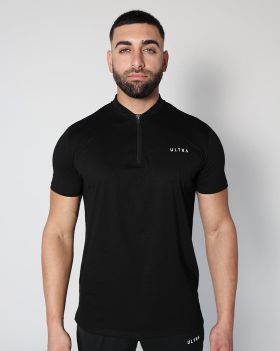 Training Zip Up Muscle Tee - Black