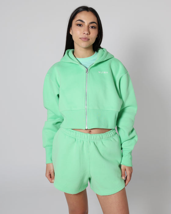 Base Cropped Zip Hoodie - Electric Green