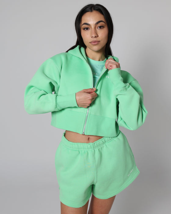 Base Cropped Zip Hoodie - Electric Green