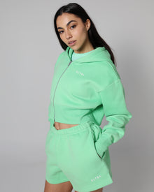  Base Cropped Zip Hoodie - Electric Green