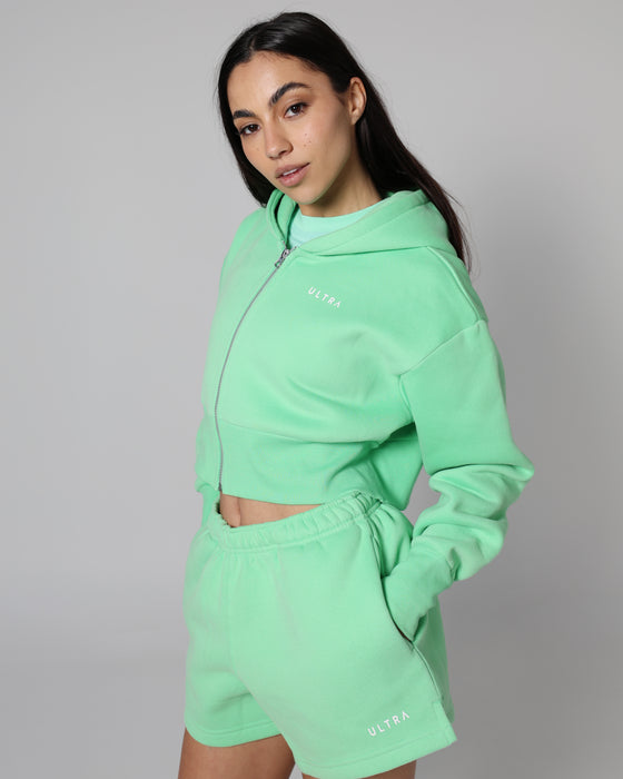 Base Cropped Zip Hoodie - Electric Green