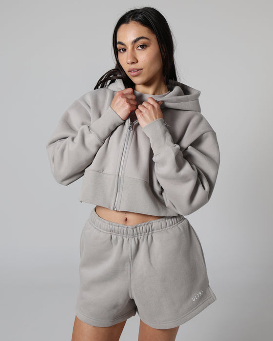 Base Cropped Zip Hoodie - Cool Grey