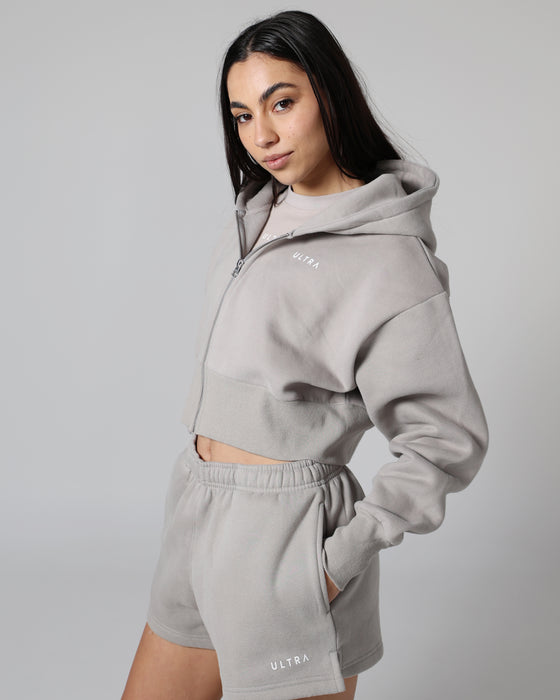 Base Cropped Zip Hoodie - Cool Grey