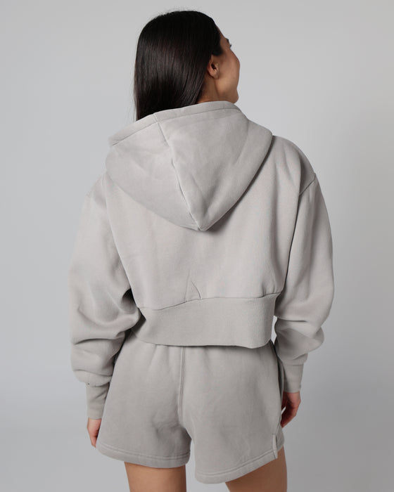 Base Cropped Zip Hoodie - Cool Grey