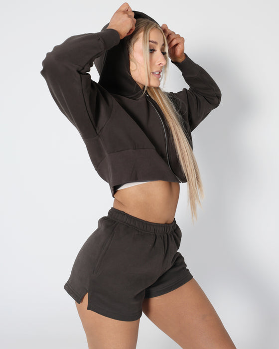 Base Cropped Zip Hoodie - Char