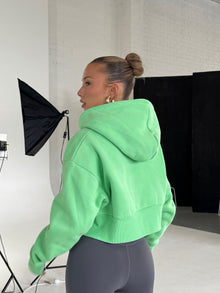  Base Cropped Zip Hoodie - Electric Green