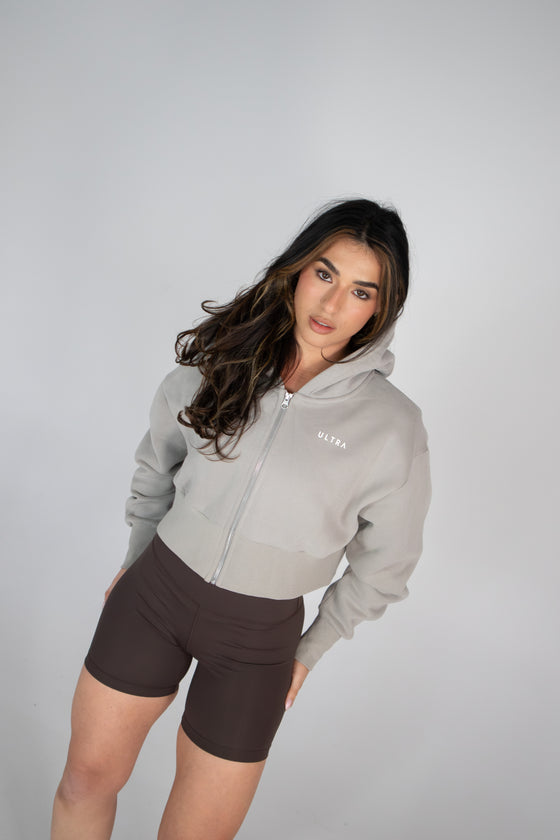 Base Cropped Zip Hoodie - Cool Grey