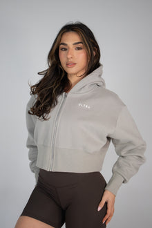  Base Cropped Zip Hoodie - Cool Grey