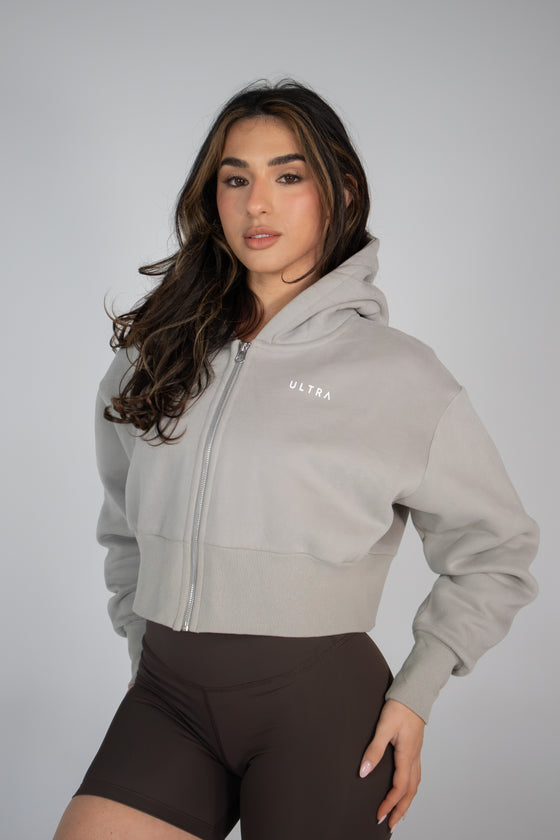Base Cropped Zip Hoodie - Cool Grey